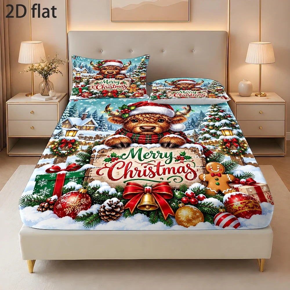 Fitted Sheet Deep - Cute Christmas Bear Three-Piece Fitted Sheet