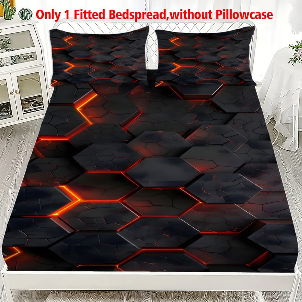 Fitted Sheet Deep - 1pc 3D Lava Hexagon Print Fitted