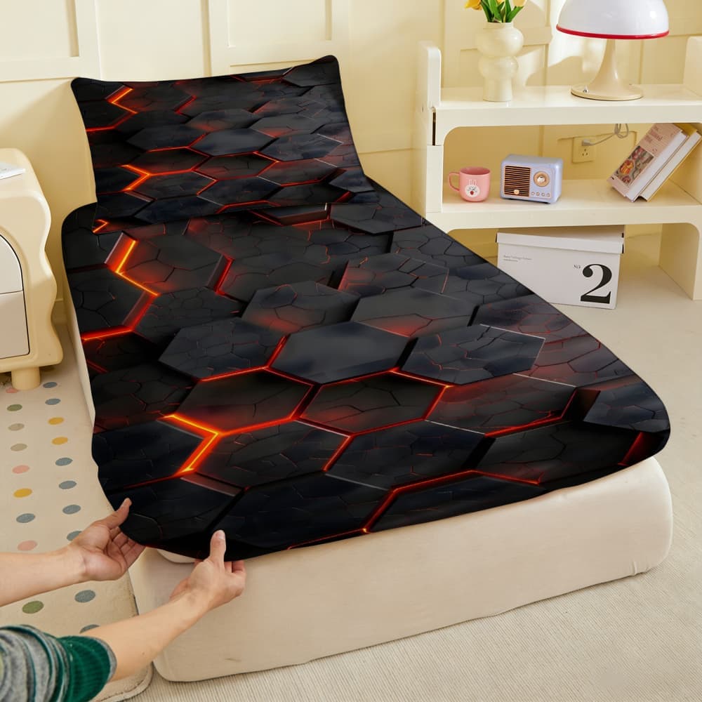 1pc 3D Lava Hexagon Print Fitt - Fitted Sheet Deep review and price
