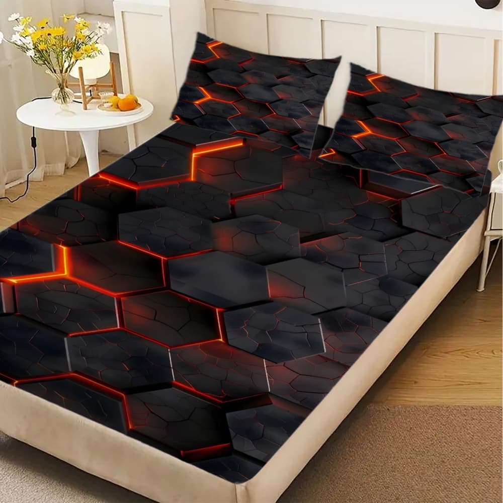 1pc 3D Lava Hexagon Print Fitt - Fitted Sheet Deep review and price