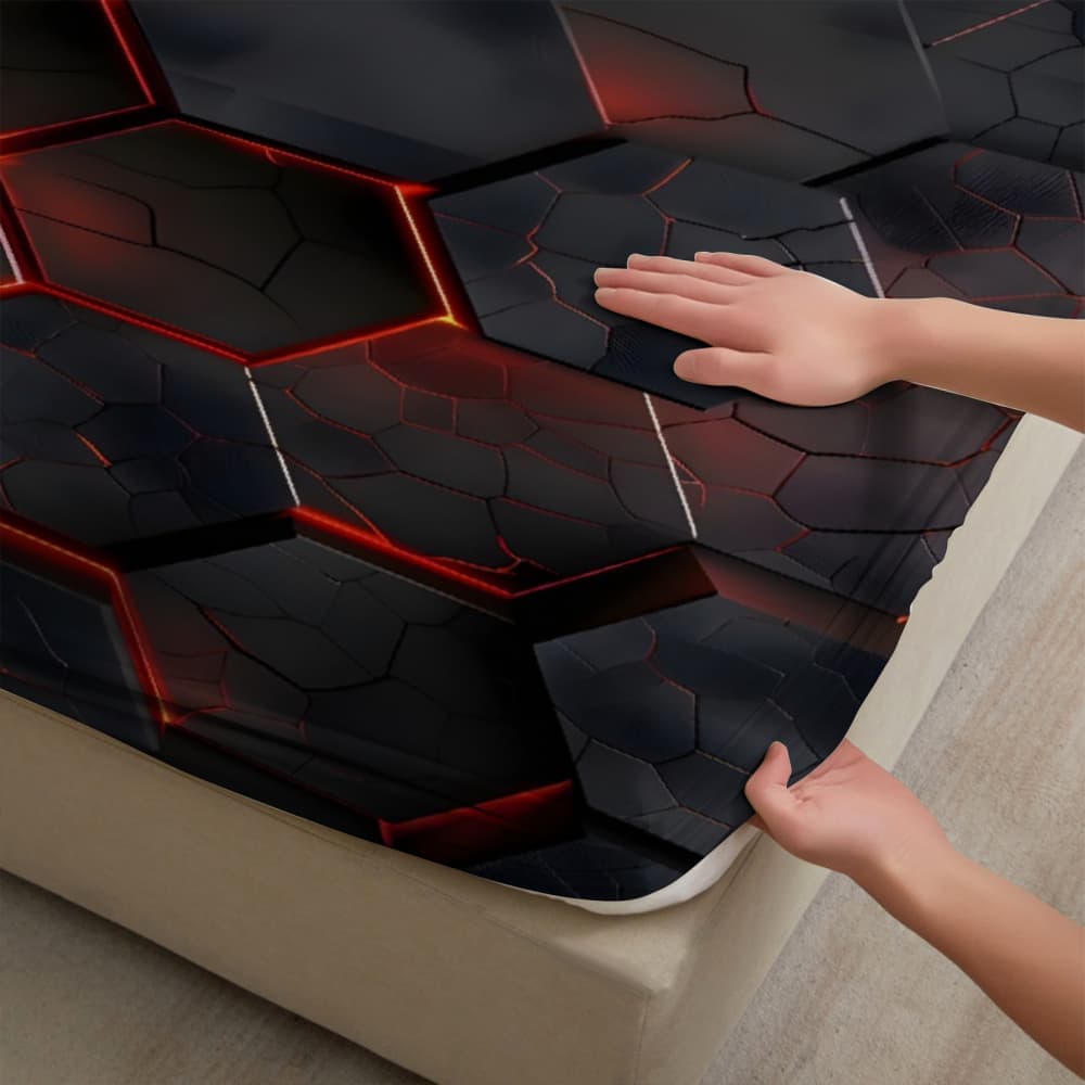 1pc 3D Lava Hexagon Print Fitt - Fitted Sheet Deep review and price